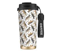 LfearTesa 316 Stainless Steel Eco-Friendly Travel Office Mug Wall Travel Car Cup Coffee Cup with Lanyard, Trotting German Shepherd Dogs and Paw Prints,Black