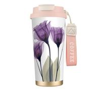 LfearTesa 316 Stainless Steel Eco-Friendly Travel Office Mug Wall Travel Car Cup Coffee Cup with Lanyard, Lavender Purple Hope Flowers,Pink