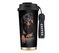 LfearTesa 316 Stainless Steel Eco-Friendly Travel Office Mug Wall Travel Car Cup Coffee Cup with Lanyard, Rottweiler Loving Confident and Loyal,Black