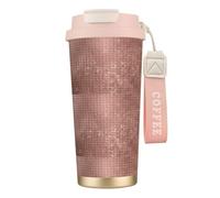 LfearTesa 316 Stainless Steel Eco-Friendly Travel Office Mug Wall Travel Car Cup Coffee Cup with Lanyard, Beautiful Modern Rose Gold Shine,Pink