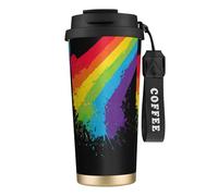 LfearTesa 316 Stainless Steel Eco-Friendly Travel Office Mug Wall Travel Car Cup Coffee Cup with Lanyard, Rainbow Splat LGBT Pride,Black
