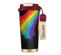 LfearTesa 316 Stainless Steel Eco-Friendly Travel Office Mug Wall Travel Car Cup Coffee Cup with Lanyard, Rainbow Splat LGBT Pride,Red