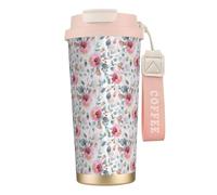 LfearTesa 316 Stainless Steel Eco-Friendly Travel Office Mug Wall Travel Car Cup Coffee Cup with Lanyard, Australian Flora Watercolor Eucalyptus and Blush Flowers,Pink