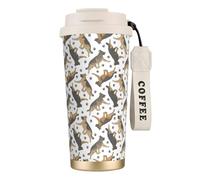 LfearTesa 316 Stainless Steel Eco-Friendly Travel Office Mug Wall Travel Car Cup Coffee Cup with Lanyard, Trotting German Shepherd Dogs and Paw Prints,White