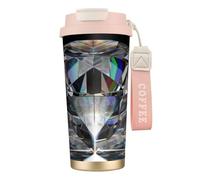 LfearTesa 316 Stainless Steel Eco-Friendly Travel Office Mug Wall Travel Car Cup Coffee Cup with Lanyard, Beautiful Black Diamond Jewelry,Pink