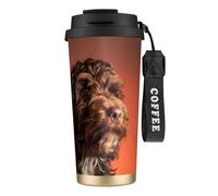LfearTesa 316 Stainless Steel Eco-Friendly Travel Office Mug Wall Travel Car Cup Coffee Cup with Lanyard, Adorable Cockapoo Dog,Black