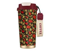 LfearTesa 316 Stainless Steel Eco-Friendly Travel Office Mug Wall Travel Car Cup Coffee Cup with Lanyard, Traditional Russian Cranberry,Red