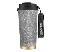 LfearTesa 316 Stainless Steel Eco-Friendly Travel Office Mug Wall Travel Car Cup Coffee Cup with Lanyard, Silver Glitter Sparkles,Black