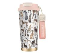 LfearTesa 316 Stainless Steel Eco-Friendly Travel Office Mug Wall Travel Car Cup Coffee Cup with Lanyard, Greyhound Whippet and Dog,Pink