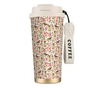 LfearTesa 316 Stainless Steel Eco-Friendly Travel Office Mug Wall Travel Car Cup Coffee Cup with Lanyard, Border Terrier Dog Vintage Florals,White