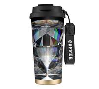 LfearTesa 316 Stainless Steel Eco-Friendly Travel Office Mug Wall Travel Car Cup Coffee Cup with Lanyard, Beautiful Black Diamond Jewelry,Black