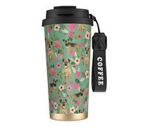 LfearTesa 316 Stainless Steel Eco-Friendly Travel Office Mug Wall Travel Car Cup Coffee Cup with Lanyard, Border Terrier Florals Dog Breed,Black