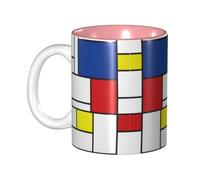 LfearTesa Ceramic Coloured Mug Cup Large Coffee Mugs Breakfast Oat Milk Cup Teacup,Mondrian Minimalist De Stijl Modern Art