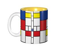 LfearTesa Ceramic Coloured Mug Cup Large Coffee Mugs Breakfast Oat Milk Cup Teacup,Mondrian Minimalist De Stijl Modern Art