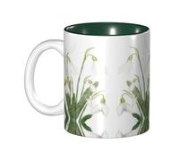 LfearTesa Ceramic Coloured Mug Cup Large Coffee Mugs Breakfast Oat Milk Cup Teacup,Snowdrop Flower Botanical Watercolor