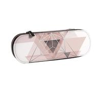 LfearTesa Hard Shell Pencil Bag Stationery Organizer Pouch Leather Pencil Pen Case & Makeup Bag,Abstract Geo in Blush Pink and Grey