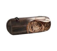 LfearTesa Hard Shell Pencil Bag Stationery Organizer Pouch Leather Pencil Pen Case & Makeup Bag,American West Rodeo Cowboy Straw Hat Traditional Western Ranching Rope Old Wood Ranch Barn