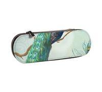 LfearTesa Hard Shell Pencil Bag Stationery Organizer Pouch Leather Pencil Pen Case & Makeup Bag,Aqua Blue Elegant Peacock N Feathers Tree Branch