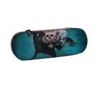 LfearTesa Hard Shell Pencil Bag Stationery Organizer Pouch Leather Pencil Pen Case & Makeup Bag,Black Labrador Retriever Dog Swimming