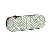 LfearTesa Hard Shell Pencil Bag Stationery Organizer Pouch Leather Pencil Pen Case & Makeup Bag,Boho Herringbone Pattern Sage Green and White