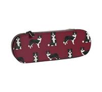 LfearTesa Hard Shell Pencil Bag Stationery Organizer Pouch Leather Pencil Pen Case & Makeup Bag,Border Collie Dog Breed Pet Lovers Sewing Projects Ruby