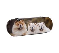 LfearTesa Hard Shell Pencil Bag Stationery Organizer Pouch Leather Pencil Pen Case & Makeup Bag,Chow-Chow Family Little Fluffy Puppies