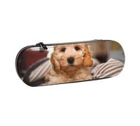 LfearTesa Hard Shell Pencil Bag Stationery Organizer Pouch Leather Pencil Pen Case & Makeup Bag,Cockapoo Beige Curly Dogs Pets Dogs