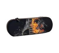 LfearTesa Hard Shell Pencil Bag Stationery Organizer Pouch Leather Pencil Pen Case & Makeup Bag,Cold Acoustic Guitar On Fire