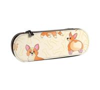 LfearTesa Hard Shell Pencil Bag Stationery Organizer Pouch Leather Pencil Pen Case & Makeup Bag,Corgi with Bones and Words