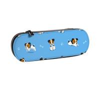 LfearTesa Hard Shell Pencil Bag Stationery Organizer Pouch Leather Pencil Pen Case & Makeup Bag,Cute Jack Russell Terrier Dogs with Bones Pattern