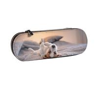 LfearTesa Hard Shell Pencil Bag Stationery Organizer Pouch Leather Pencil Pen Case & Makeup Bag,Cute Little Dog Jack Russell Terrier