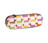 LfearTesa Hard Shell Pencil Bag Stationery Organizer Pouch Leather Pencil Pen Case & Makeup Bag,Dachshund Sausage Dogs Cute Dog