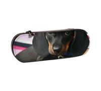 LfearTesa Hard Shell Pencil Bag Stationery Organizer Pouch Leather Pencil Pen Case & Makeup Bag,Dachshund Puppy Pet Canine