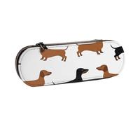 LfearTesa Hard Shell Pencil Bag Stationery Organizer Pouch Leather Pencil Pen Case & Makeup Bag,Dachshund Weiner Pet Dogs Printed