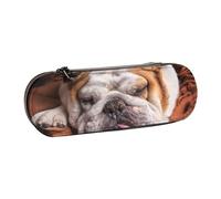 LfearTesa Hard Shell Pencil Bag Stationery Organizer Pouch Leather Pencil Pen Case & Makeup Bag,English Bulldogs Muzzle Pets Sleeping Dogs