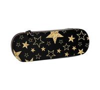 LfearTesa Hard Shell Pencil Bag Stationery Organizer Pouch Leather Pencil Pen Case & Makeup Bag,Gold Stars On Black Background