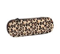 LfearTesa Hard Shell Pencil Bag Stationery Organizer Pouch Leather Pencil Pen Case & Makeup Bag,Leopard Print Black Brown Rust and Tan