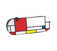 LfearTesa Hard Shell Pencil Bag Stationery Organizer Pouch Leather Pencil Pen Case & Makeup Bag,Mondrian Minimalist De Stijl Modern Art