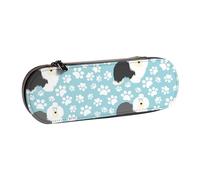 LfearTesa Hard Shell Pencil Bag Stationery Organizer Pouch Leather Pencil Pen Case & Makeup Bag,Old English Sheepdog Background with Hand Drawn Paws Cute Cartoon