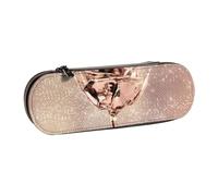 LfearTesa Hard Shell Pencil Bag Stationery Organizer Pouch Leather Pencil Pen Case & Makeup Bag,Pink Rose Flower Gold Copper Sequin Sparkly