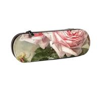 LfearTesa Hard Shell Pencil Bag Stationery Organizer Pouch Leather Pencil Pen Case & Makeup Bag,Shabby Chic Pink Victorian Roses