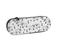 LfearTesa Hard Shell Pencil Bag Stationery Organizer Pouch Leather Pencil Pen Case & Makeup Bag,Sheep Grey and White Farm Animals Design