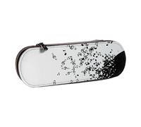 LfearTesa Hard Shell Pencil Bag Stationery Organizer Pouch Leather Pencil Pen Case & Makeup Bag,Torn Vinyl Record and Musical Notes Flying in The Air