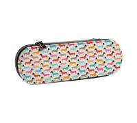 LfearTesa Hard Shell Pencil Bag Stationery Organizer Pouch Leather Pencil Pen Case & Makeup Bag,Vintage Doxie Sausage Dogs Dachshund Pattern Girls