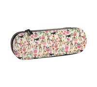 LfearTesa Hard Shell Pencil Bag Stationery Organizer Pouch Leather Pencil Pen Case & Makeup Bag,Wire Fox Terrier Dogs Easter Flower Floral