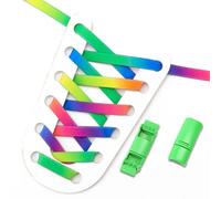 LfearTesa Lock Shoelaces for Sneaker Rainbow Gradient Flat Elastic Shoelace No Tie,Green Rainbow,One size