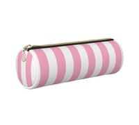 LfearTesa Pencil Bag Stationery Organizer Box,Leather Pencil Case,Pink and White Striped
