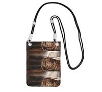 LfearTesa Small Crossbody Purse Cell Phone Wallet Purses Should Bag Crossbody Bag,American West Rodeo Cowboy Straw Hat Traditional Western Ranching Rope Old Wood Ranch Barn,Black