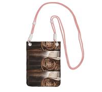 LfearTesa Small Crossbody Purse Cell Phone Wallet Purses Should Bag Crossbody Bag,American West Rodeo Cowboy Straw Hat Traditional Western Ranching Rope Old Wood Ranch Barn,Pink