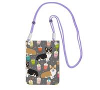 LfearTesa Small Crossbody Purse Cell Phone Wallet Purses Should Bag Crossbody Bag,Boba Tea Bubble Tea Kawa Food Welsh Corgis Dog,Purple